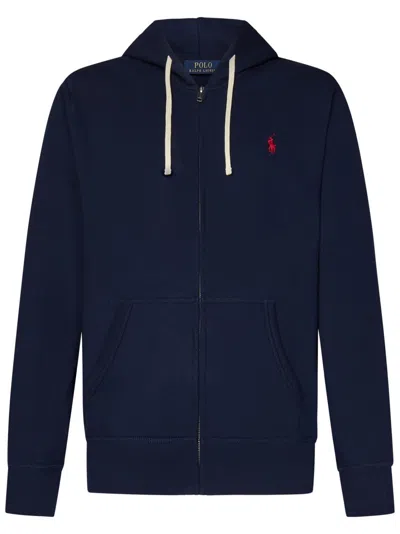 Polo Ralph Lauren Zip-up Hooded Sweatshirt In Cotton-polyester Blend In Black