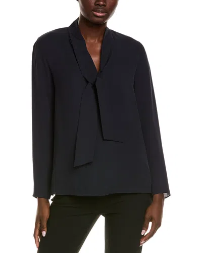 Lafayette 148 New York Tie-collar Silk Blouse In Blue