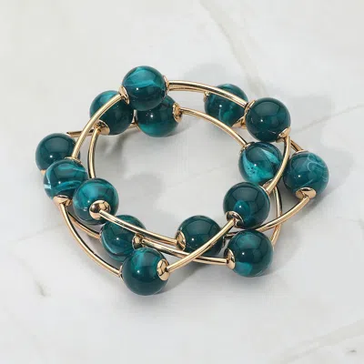 Fashnzfab 3pcs - Round Ball Wire Beaded Stretch Multi Layered Bracelets In Blue