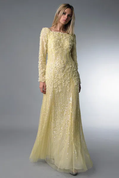 Basix Black Label Laser Cut Floral Gown In Yellow