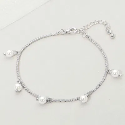 Fashnzfab Pearl Charm Station Bracelet In Metallic