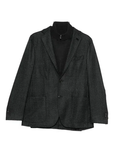 Corneliani Tailored Dark Grey Blazer With Subtle Checkered Pattern In Black