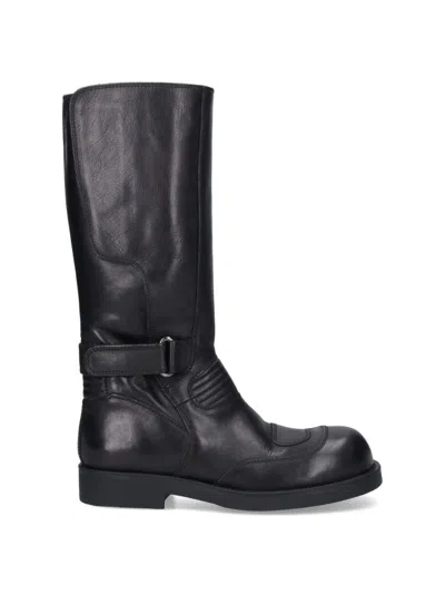 Mm6 Maison Margiela Black Calf Leather Biker Boots In Black