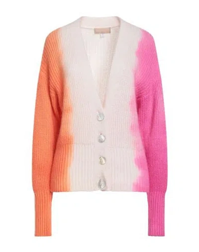 120% Lino Woman Cardigan Blush Size L Cashmere, Mohair Wool, Wool, Polyamide In Multi
