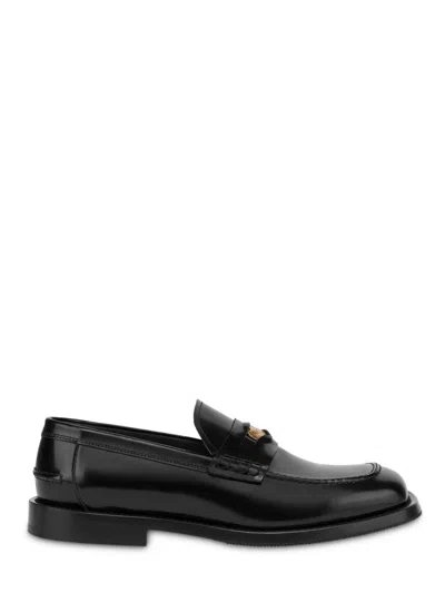 Moschino Minimalist Black Flats With Rounded Toe In Black