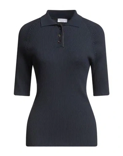 Brunello Cucinelli Woman Sweater Navy Size L Virgin Wool, Cashmere, Ecobrass In Blue