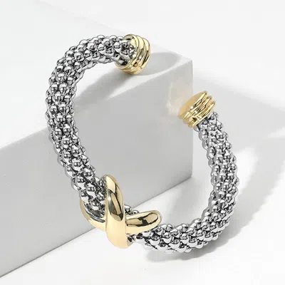 Fashnzfab Two Tone Crisscross Pointed Cuff Bracelet - Two Tone In Metallic