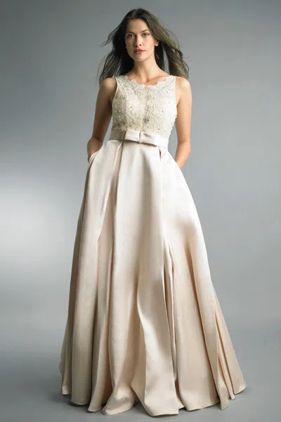 Basix Black Label Sleeveless Lace Top Evening Gown In Neutral