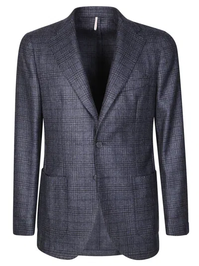 Santaniello Two-button Blazer With Subtle Checkered Pattern In Blue