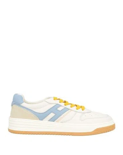 Hogan White Leather Basket Sneakers Light Blue In Multi