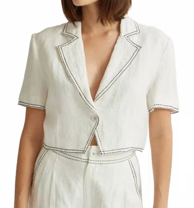 Crescent Jessie Contrast Stitch Blazer Top In White In Neutral