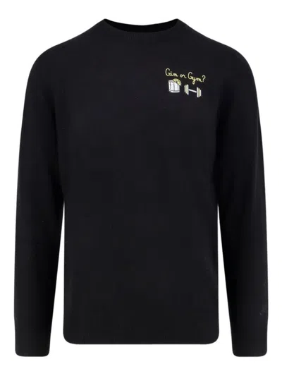 Mc2 Saint Barth Black Sweatshirt With Embroidered Motif And Fitted Ribbing In Black