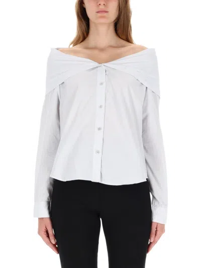 Our Legacy Off-shoulder White Cotton Shirt With Wide Collar In White