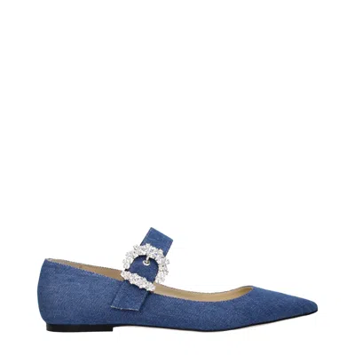 Jimmy Choo Blue Fabric Ballet Flats In Blue