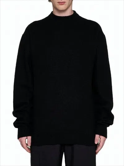 Jil Sander Relaxed Fit Black Wool Sweater With Ribbed Details In Black