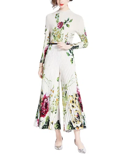 Elaine 2pc Blouse & Pant Set In White