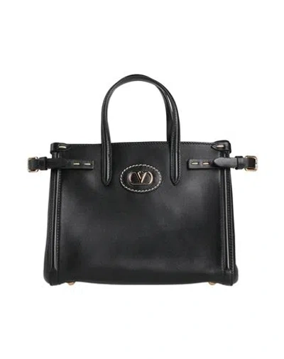 Valentino Borsa Tote In Pelle Nera Con Manici E Tracolla In Black