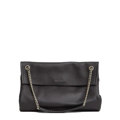 Orciani Structured Textured Leather Shoulder Bag With Chain Straps In Gray