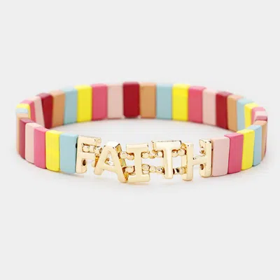 Fashnzfab Lego Block Faith Stretch Bracelet - Gold, Multi In Multi