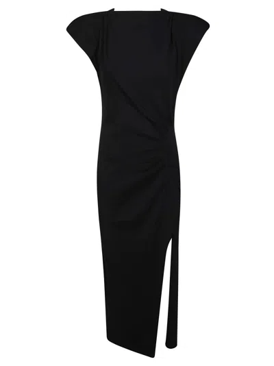 Isabel Marant Étoile Fitted Midi Dress With Structured Cap Sleeves In Black