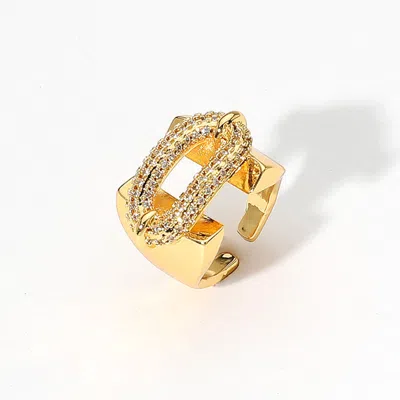 Fashnzfab Cz Stone Paved Ring Pointed Adjustable Ring - Clear, Gold In Gold