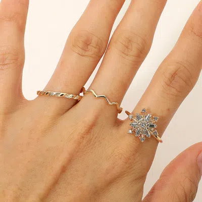 Fashnzfab Secret Box_3pcs Genuine Gold Dipped Crystal Snowflake Accent Ring Set - Gold In Gold