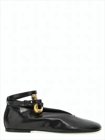 Jil Sander Pointed Toe Flat Shoes With Gold-tone Buckle Detail In White