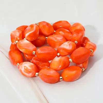 Fashnzfab 3pcs - Chunky Marbled Pebble Beaded Stretch Multi Layered Bracelets In Orange