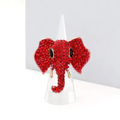 Fashnzfab Stone Embellished Elephant Stretch Ring In Red