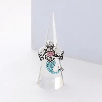 Fashnzfab Stone Paved Mermaid Stretch Ring - Aqua, Pink In Multi