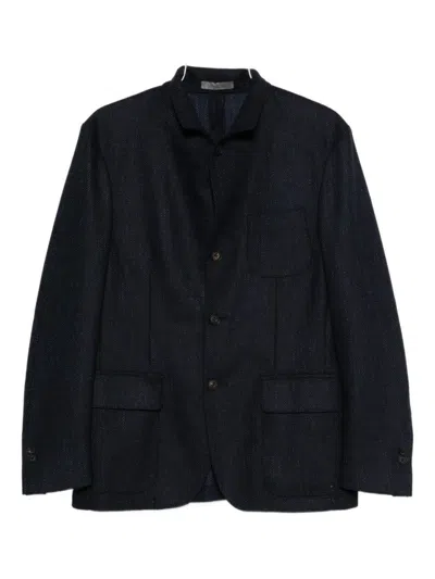 Corneliani Structured Blue Jacket With Stand Collar In Black
