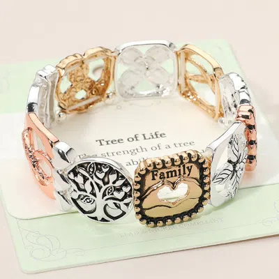 Fashnzfab Tree Of Life Family Message Stretch Bracelet - Three Tone In Metallic