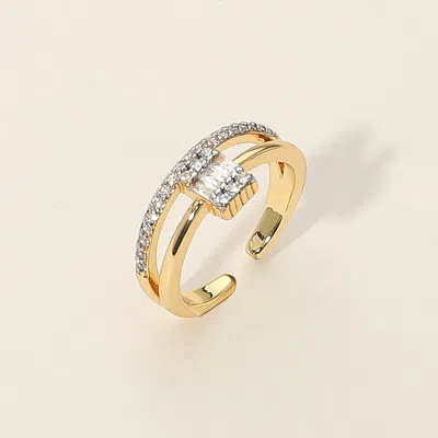 Fashnzfab Secret Box_14k Gold Dipped Baguette Cut Stone Accent Rhinestone Paved Adjustable Ring - Gold In Gold