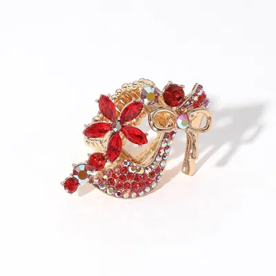 Fashnzfab Rhinestone Embellished Flower High Heel Pointed Stretch Ring In Gold