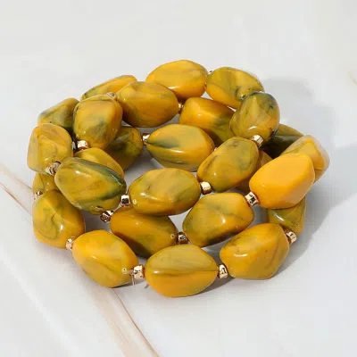 Fashnzfab 3pcs - Chunky Marbled Pebble Beaded Stretch Multi Layered Bracelets In Yellow