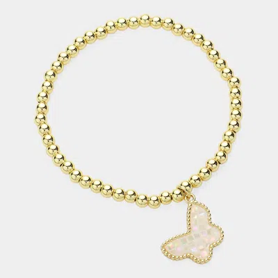 Fashnzfab Butterfly Charm Pointed Stainless Steel Ball Beaded Bracelet - Gold, White In Gold