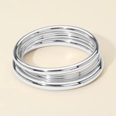 Fashnzfab 6pcs - Metal Stackable Bangle Bracelets In Metallic