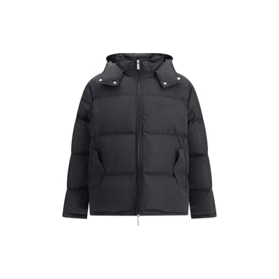 Off-white Hooded Diagonal Arrow Down Jacket In Black