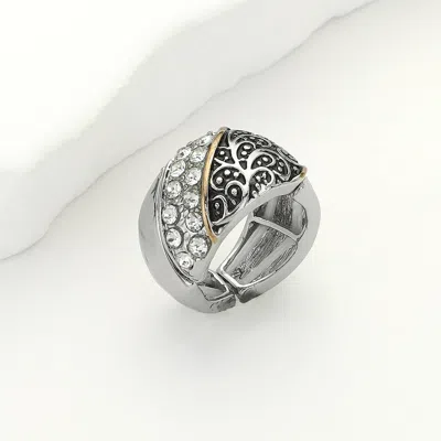 Fashnzfab Stone Paved Western Stretch Ring - Clear, Two Tone In Metallic