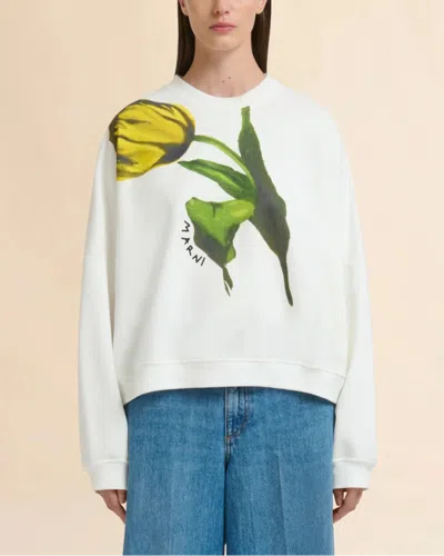 Marni White Cotton Sweatshirt With Tulip Print In White