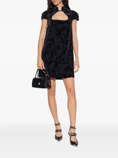 Versace Jeans Couture Cut-out Floral Mini Party Dress In Black