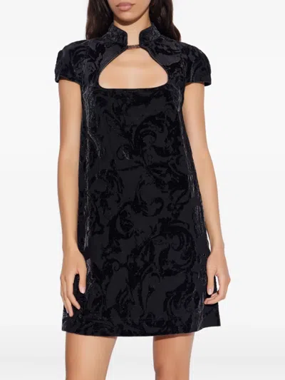 Versace Jeans Couture Cut-out Floral Mini Party Dress In Black