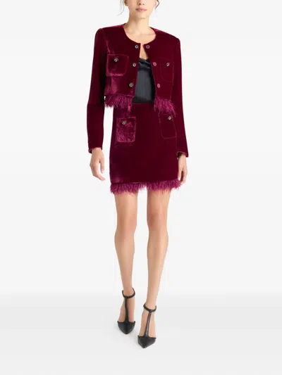 Cinq À Sept Cinq A Sept Evelina Feather Hem Jacket In Red