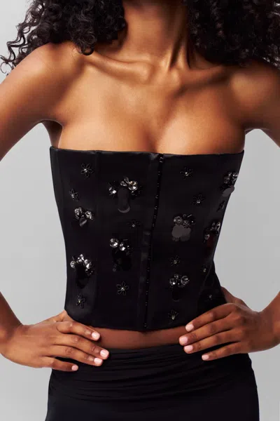 Danielle Guizio Ny Embellished Satin Corset In Black