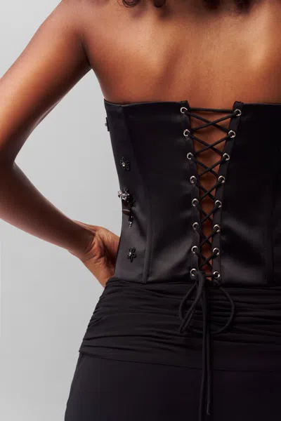 Danielle Guizio Ny Embellished Satin Corset In Black
