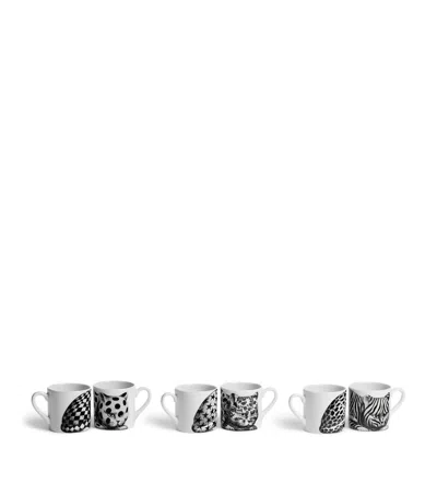 Fornasetti Set Of 6 High Fidelity Coffee Cups In Black
