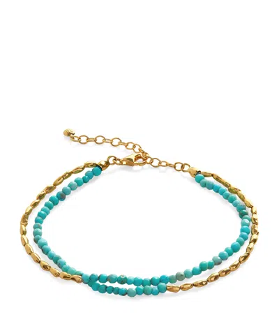 Monica Vinader Gold Mini Nugget Gemstone Beaded Bracelet Turquoise In Yellow Gold