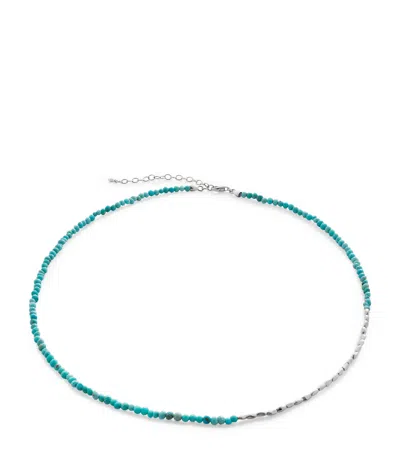 Monica Vinader Sterling Silver And Turquoise Mini Nugget Gemstone Beaded Necklace In Blue