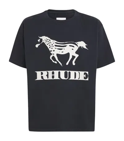 Rhude Crew Neck Short Sleeve Graphic Print T-shirt In Black