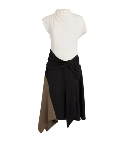 Staud Davina Asymmetric Paneled Color-block Draped Crepe Dress In Multi